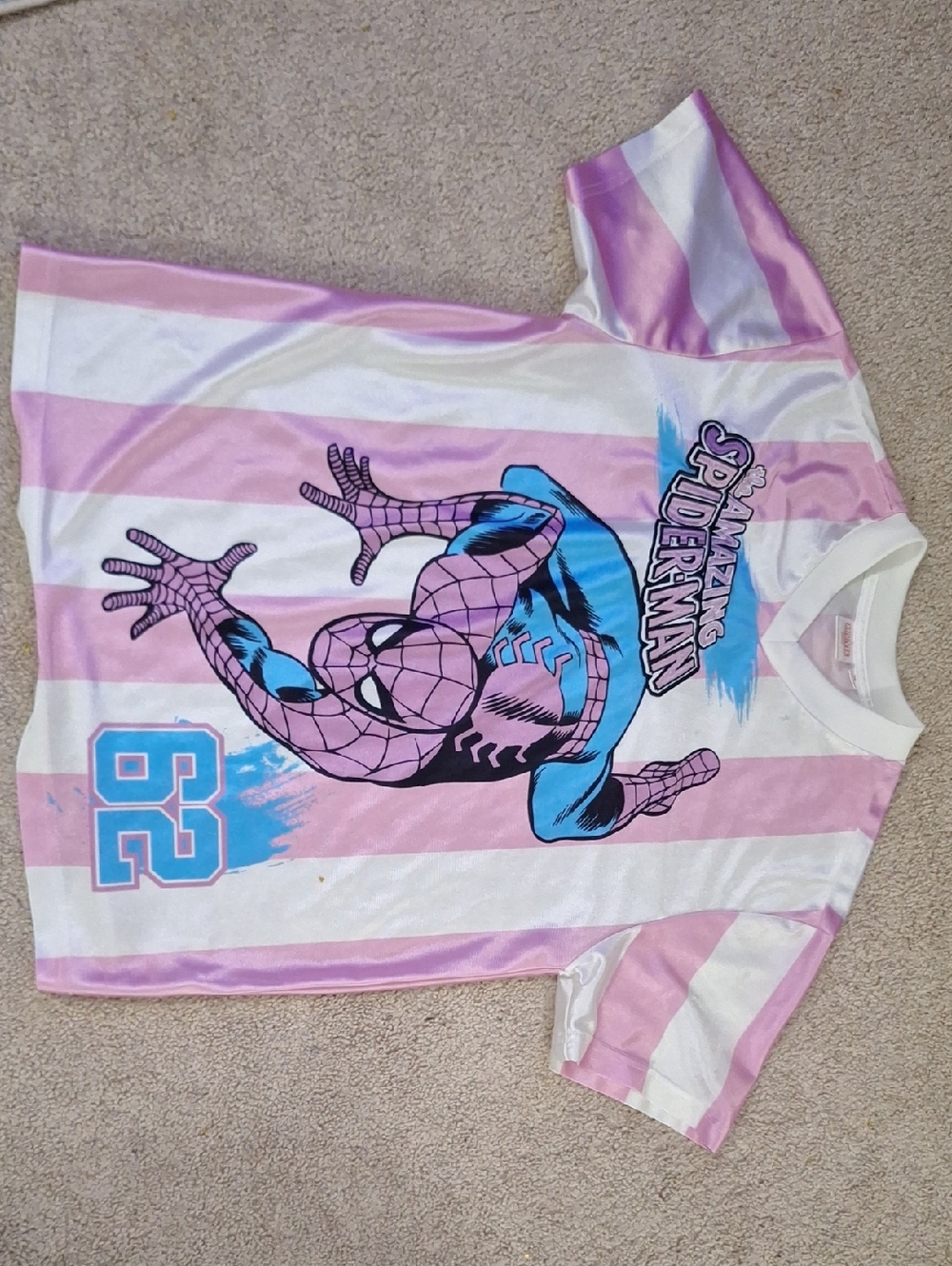 Marvel Spider-Man Pink & White Striped Graphic Tee